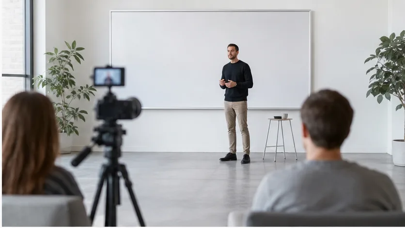 A bright classroom setup for course or training content.