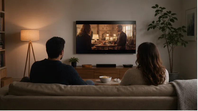 A series video scene in a living room.